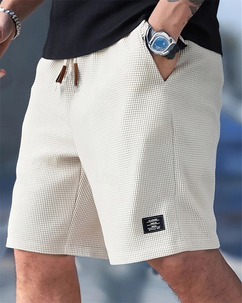 Męskie Szorty waflowe Szorty Letnie szorty Szorty na co dzień Kieszeń Elastyczny pas Ściągana na sznurek Równina Komfort Oddychający Do kolan Na zewnątrz Urlop Sportowy Codzienny Czarny Biały Średnio 2026 - $17.99 –P3