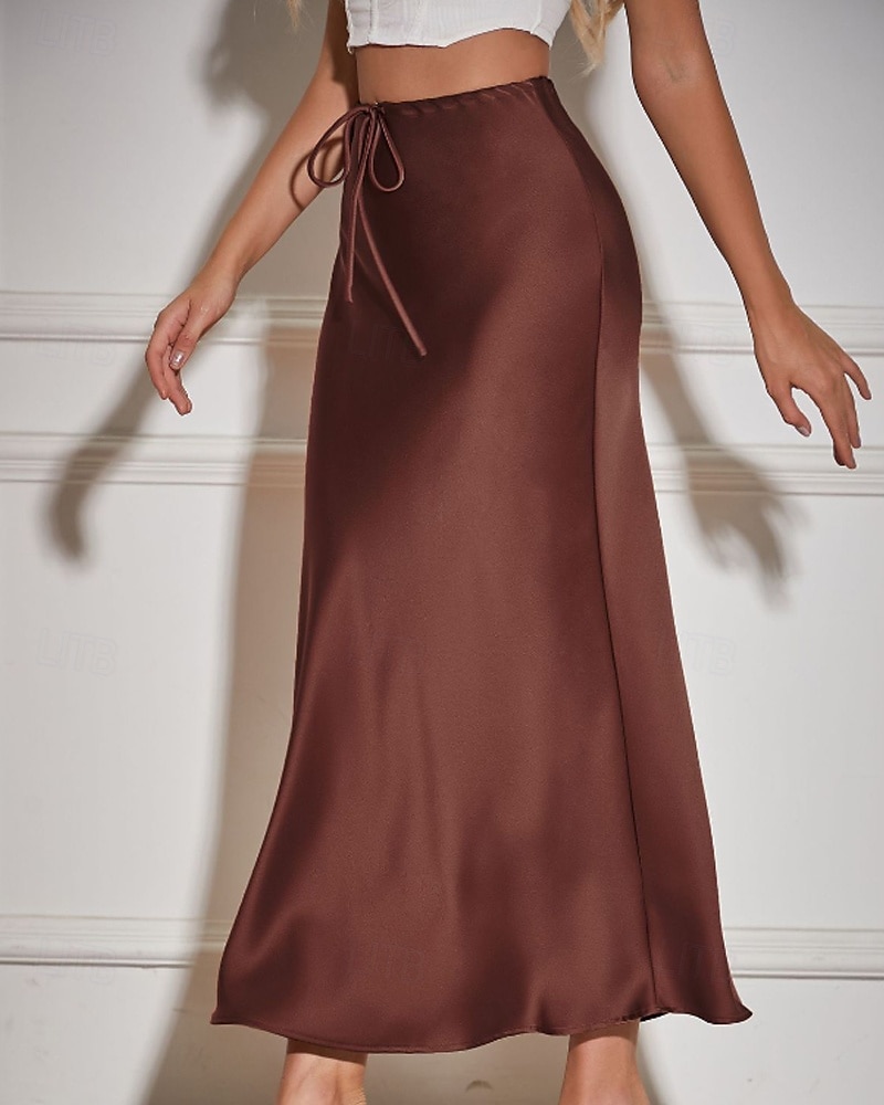 Mujer Falda Casual Maxi Tiro Medio Faldas Plano Correa Microelástico Vacaciones Calle Vino Azul marinero Negro Verde Ejército Otoño Poliéster 2025 - $22.99 –P13
