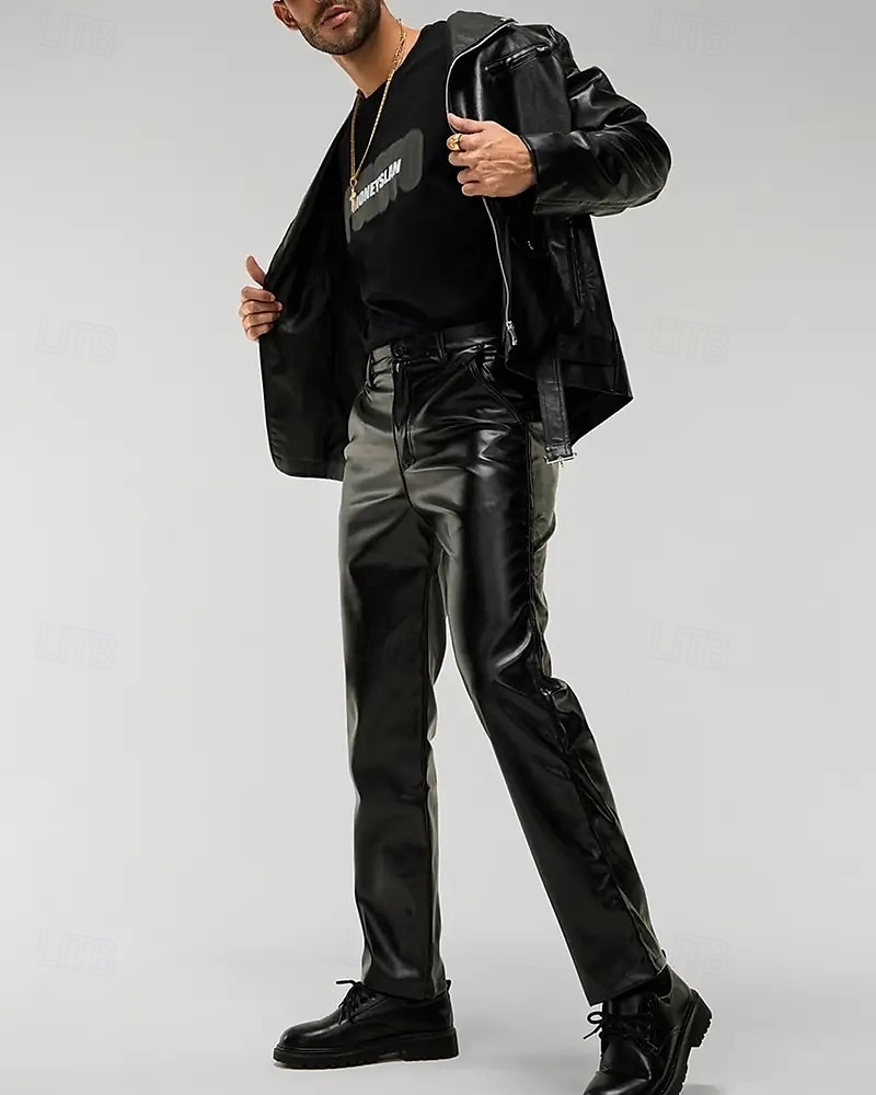 Herren Kunstlederjacke Bikerjacke Motorradjacke Urlaub Täglich Winddicht Warm Tasche Herbst Winter Einfach Mode Klassisch Revers Regulär Schwarz Jacken 2025 - $48.99 –P7