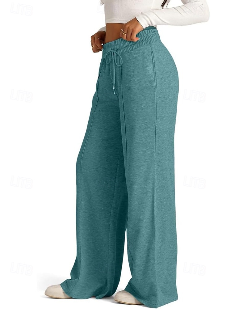 2026年 女性用 ワイドレッグ スラックス ストリートファッション カジュアル 全長 ナチュラルウエスト 平織り ポケット 弾性巾着デザイン 快適 ストリート デイリーウェア 週末 暗灰色 アプリコット ダークブラウン ブラック 秋 レギュラー  コレクション – $22.99 –P3