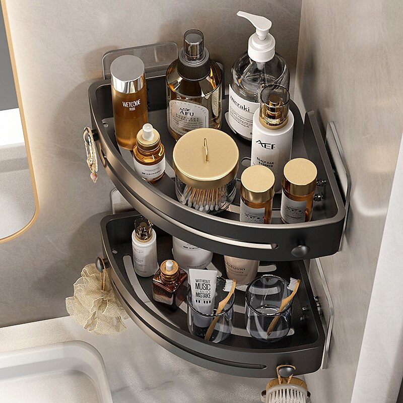 Mensola triangolare per bagno in ABS grigio canna di fucile, senza foratura, portaoggetti angolare per doccia, supporto da parete per WC, lavandino, mobiletto per lavabo, organizer per bagno del 2025 a $11.99 –P2