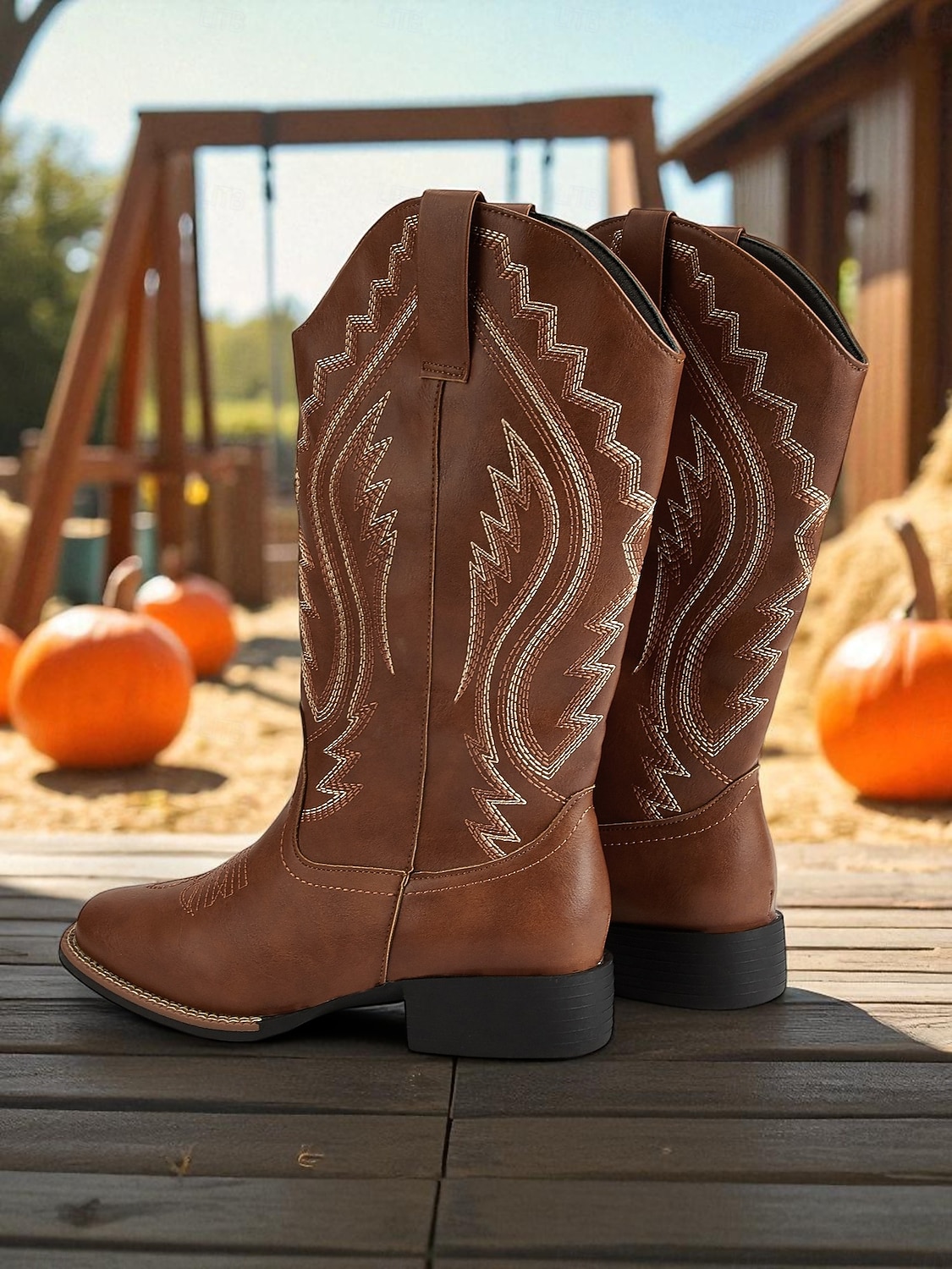 Women's Western Cowboy Boots with Embroidered Stitching – Faux Leather Mid-Calf Boots for Fall Festivals, Farm Work & Country Outfits 2026 - $64.99 –P5