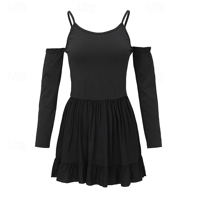 Dame Mini kjole Boho-kjole Western kjole Klassisk Moderne utendørs Feriereise Ferie Normal عادي Langermet Løse skuldre Svart Sommer 2025 - $31.99 –P4