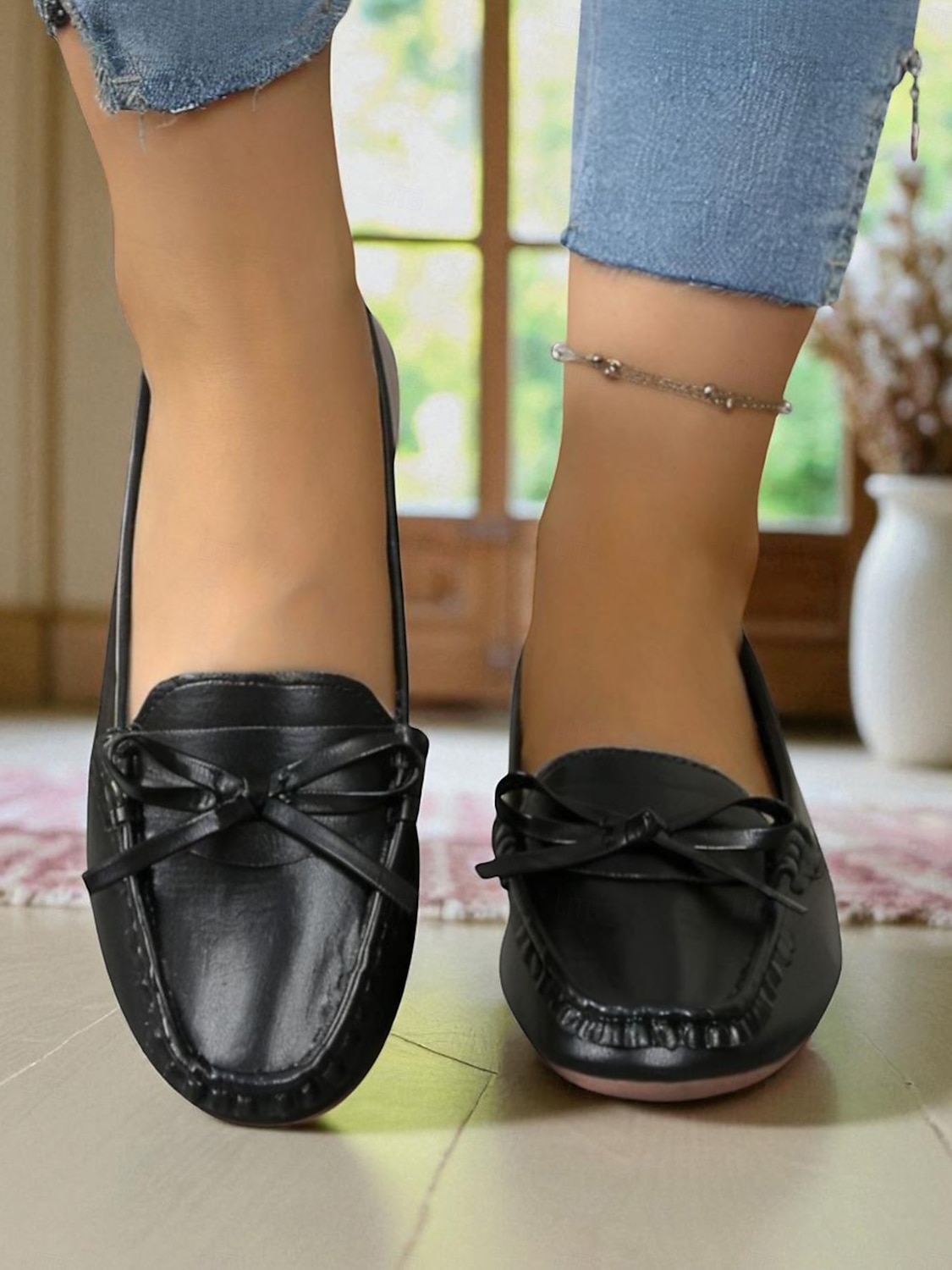 Damen-Mokassins mit goldfarbener Metallic-Schleife – bequeme Slipper, lässige und elegante flache Schuhe für Damen, perfekt für Partys, Reisen und den Alltag 2025 - $19.99 –P3