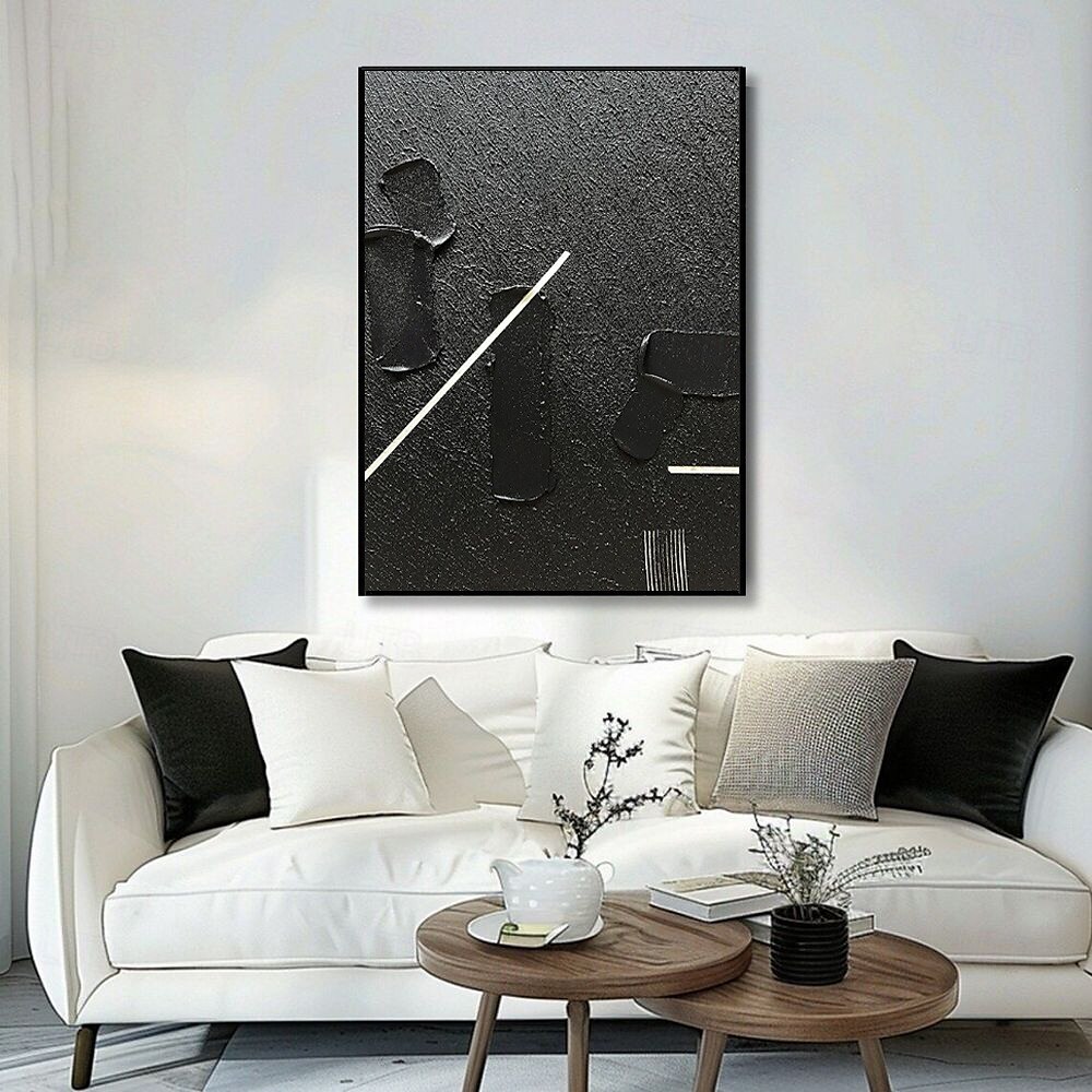 handgefertigtes Ölgemälde auf Leinwand, Wandkunst, Dekoration, schwarz, mattierte Textur, schlicht, abstrakt, für die Inneneinrichtung, gespannter Rahmen, hängendes Gemälde/gerolltes, rahmenloses, 2025 - $38.99 –P1