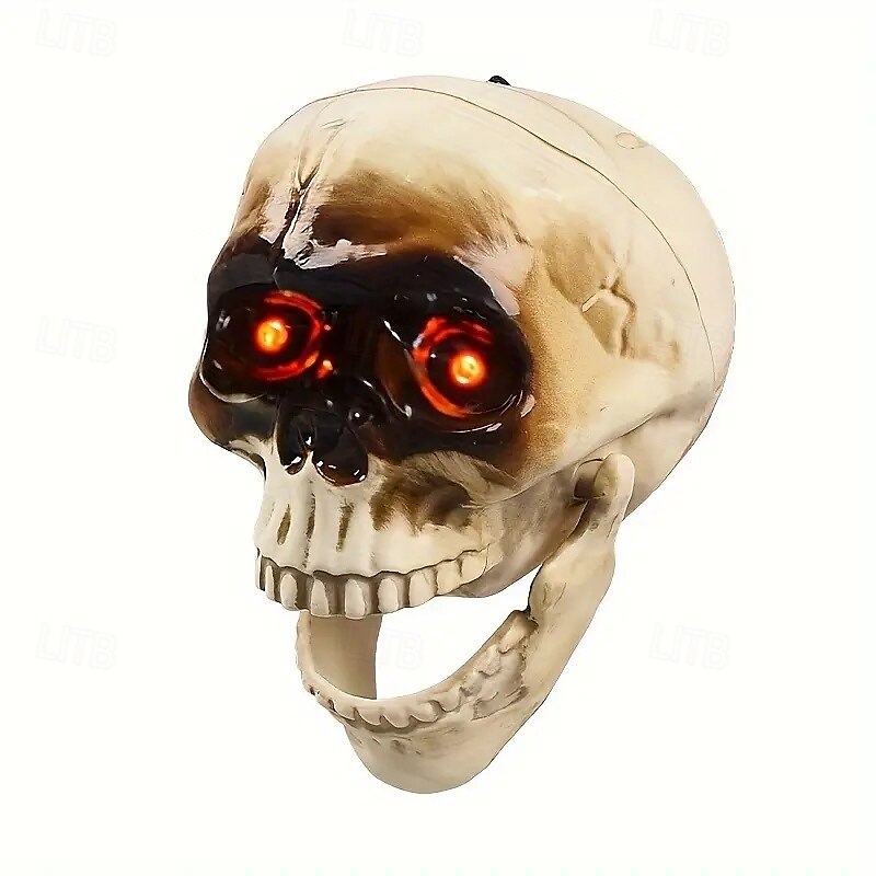 2025年 ハロウィーンの電動スカルヘッド。サウンドコントロールセンサーが光り、怖い口が開いていて、いたずらや飾りとして吊り下げられます。  コレクション – $18.99 –P9