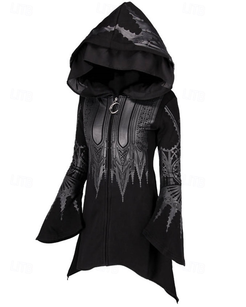 Per donna Giacca con Cappuccio Caldo Confortevole Cerniera Orlo irregolare Moda Fiore Streetwear Uscire Cerniera Lungo Con Cappuccio Vestibilità regolare Manica Lunga Capispalla Nero Autunno Inverno del 2025 a $25.99 –P4