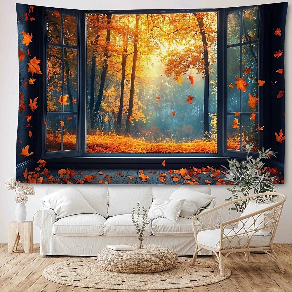 部屋が明るくなります木版画 秋の風景 約70cm 部屋が明るくなり