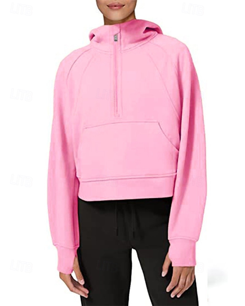 Women's Pullover Hoodie Sweatshirt Plain Streetwear Casual Long Sleeve Hooded Regular Tops Street Holiday Zipper Light Pink Black Pink Red Navy Blue Winter 2025 - $25.99 –P17