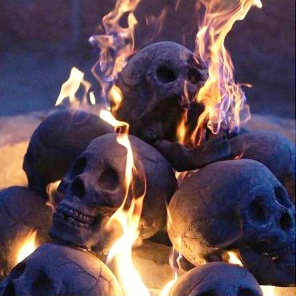 1ks halloweenská keramická ohnivzdorná lebka na ohniště, figurka hořící kostry do krbu nebo ohniště, strašidelná halloweenská párty rekvizita a strašidelná dekorace do interiéru a exteriéru 2025 - $9.99 –P2