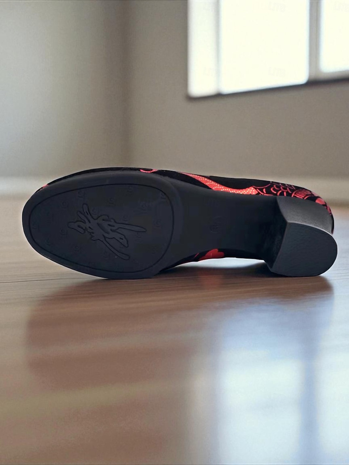 Sapatos de dança femininos com cadarço e flores pretas e vermelhas - salto grosso, sapatos profissionais para prática de salão de baile para dançarinas e treinamento latino de 2025 por $34.99 –P5