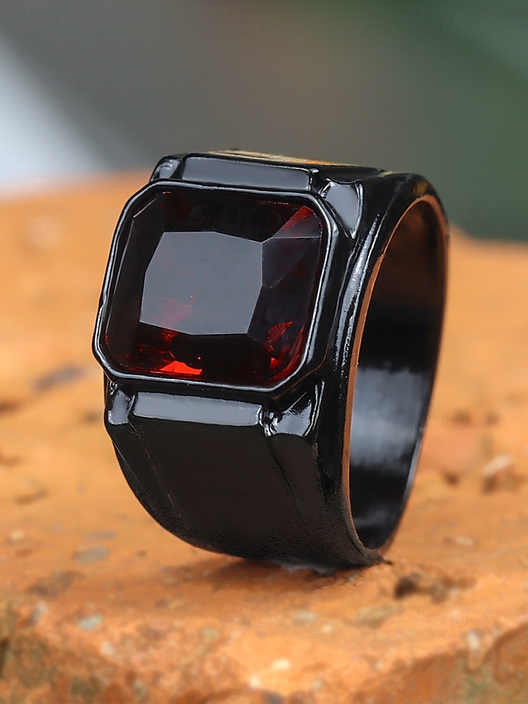 Inel bărbătesc negru din aliaj cu piatră prețioasă pătrată neagră – inel elegant și elegant pentru ținute casual și de seară 2025 - $9.99 –P4