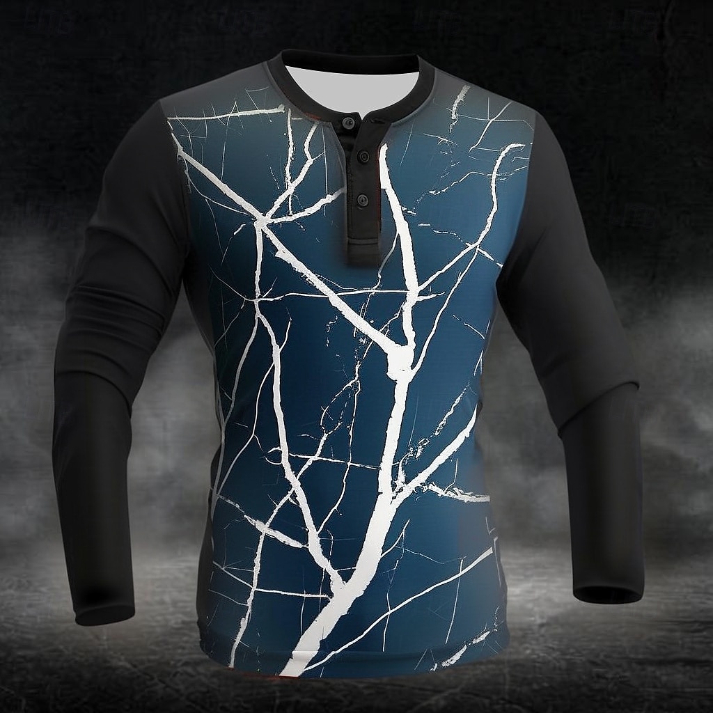 Férfi Grafika Absztrakt Márvány minta Henley ing Hosszú ujj Divat aranyos stílus Napi Hétköznapi Szabadság Alkalmi Tavasz & Ősz Minden évszak Fekete Henley Henley póló 2025 - $21.99 –P1