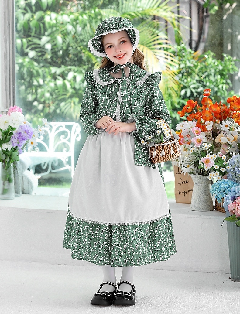 secolul al 19-lea Anii 1800 Vestul Sălbatic Rochie de prerie Set capotă și șorț Pionier Costume de fancy Fete Halloween Carnaval Ziua Mondială a Cărții Ținute pentru evenimente școlare Reconstituire 2025 - $46.99 –P1