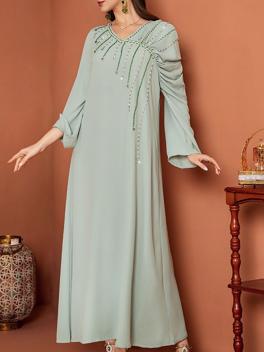 Ligne A Robe de Mère de Mariée  Élégant Col en V Longueur au sol Chiffon manche longue avec Cristaux 2025 de 2025 ? $119.99 –P1