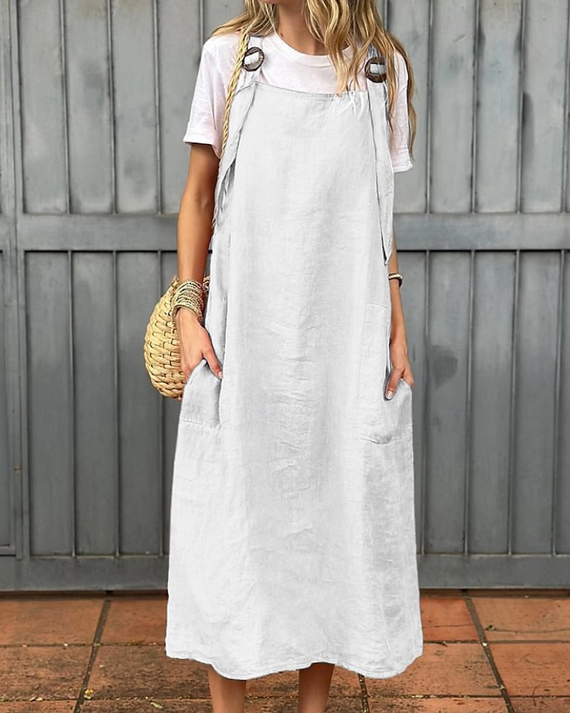 Per donna Abito Midi Abito in cotone e lino Abito Sottoveste Classico Moderno Vacanza Ferie Weekend Vestibilità regolare Semplice Senza Maniche Collo quadrato Nero Bianco Giallo Rosso Estate del 2025 a $25.99 –P3