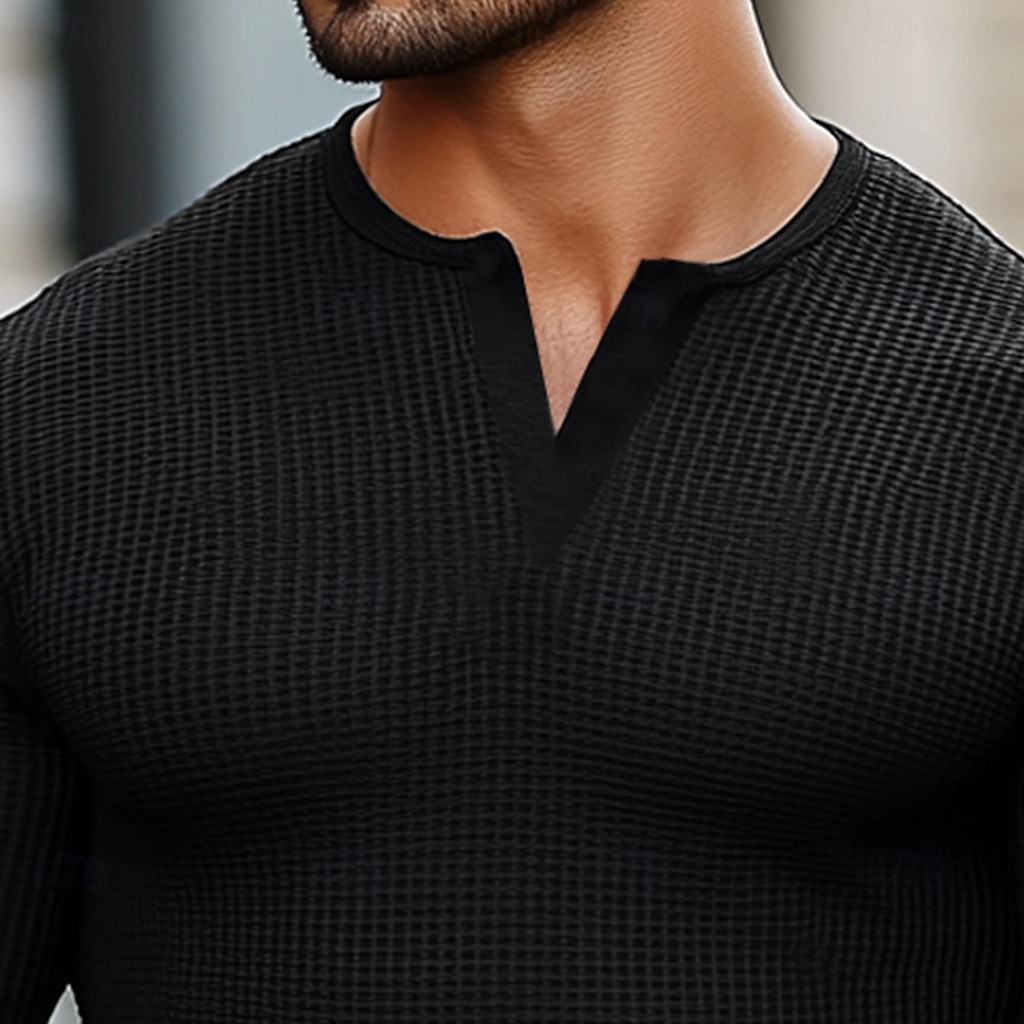 Per uomo Maglietta Maglia Henley Manica Corta Tribale Testurizzato Tinta unita Designer Essenziale Stile Boho Stampato Bottonato Scollo a V Henley All'aperto Casuale Quotidiano Estate Autunno Tutte del 2025 a $26.99 –P2