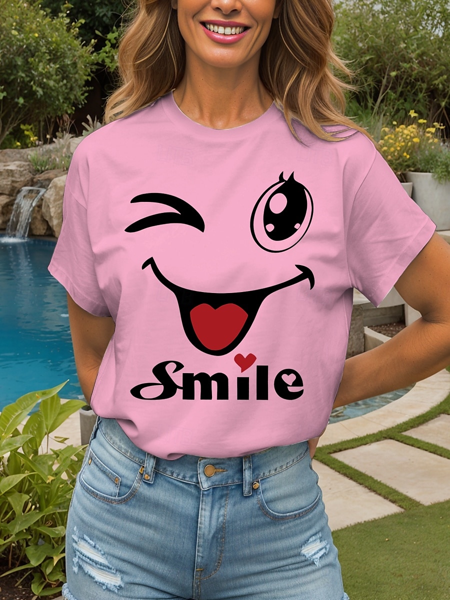 Femmes T-shirt Cœur Graphique Lettre ancien Élégant Classique Manche Courte Col ras du cou Col rond Hauts Réguliers Quotidien Week-end Imprimé Noir Blanche Jaune Rose Claire Rouge Été de 2025 ? $19.99 –P8