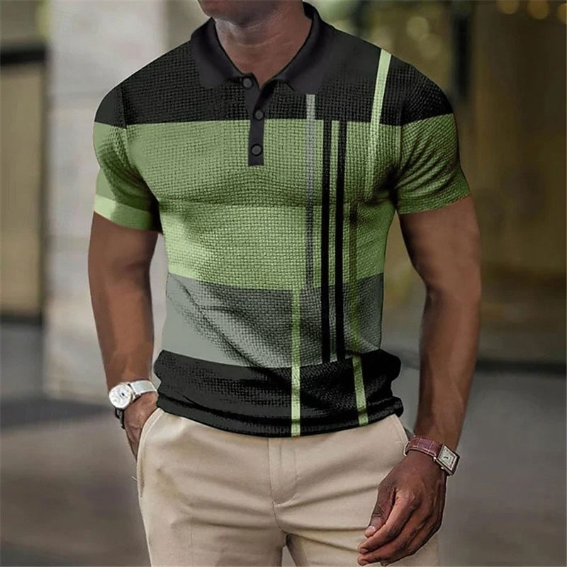Per uomo Plaid Magliette Polo a Nido d'Ape Maglia da golf Manica Corta Magliette polo Camicie con Colletto Vintage Casual Abbigliamento da vacanza Abbigliamento Formale Abbigliamento da festa Bottoni del 2025 a $22.99 –P7