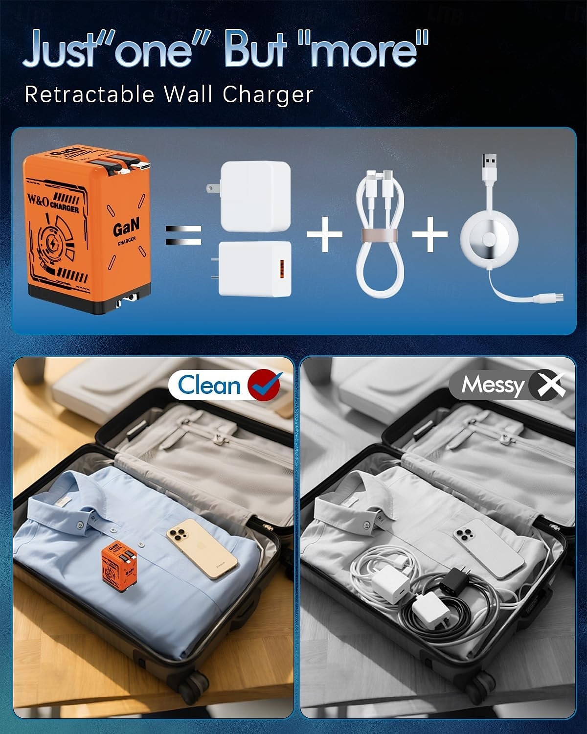 45W GaN Charger Fast Charging,Retractable Phone Charger Wall Plug with Lightening and Type-C Cables, for Phone, Android and More 2025 - $25.99 –P7