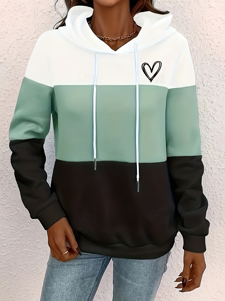 Dame Pullover hettegenser-genser Hjerte Grafisk Geometrisk Mote Fritid Trykt mønster Langermet Med hette Vanlige topper Gate Hverdag Snorer Trykt mønster Rosa Blå Grønn Kakifarget Høst Vinter 2025 - $24.99 –P1