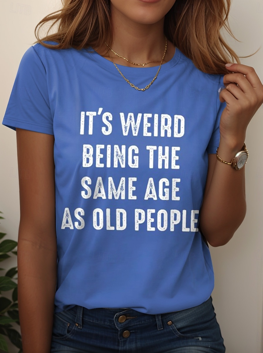 Oktoberfest Dame T skjorte Grafisk Bokstaver Årgang Stilfull Klassisk Kortermet Crew-hals Vanlige topper Daglig Helg Trykt mønster Svart Hvit Rosa Blå Lilla Sommer Vår IT'S WEIRD BEING THE SAME AGE 2025 - $19.99 –P5