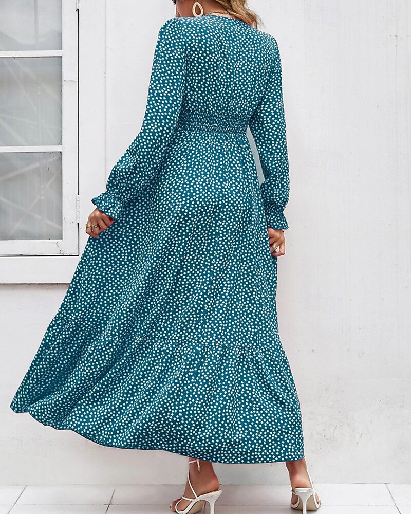 Damen Langes Kleid Maxikleid Freizeitkleid Druckkleid Mode Modern Täglich Strand Wochenende Normale Passform Blume Langarm V Ausschnitt Schwarz Rote Blau Grün Sommer Frühling Herbst 2025 - $23.99 –P2