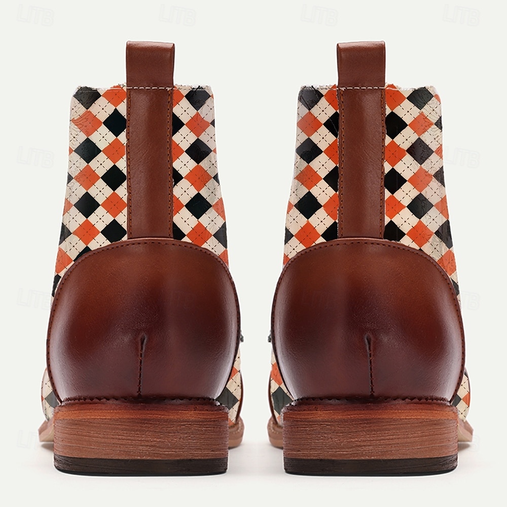 Botas masculinas de tecido jacquard xadrez com cadarço – botins estilo vintage retrô para looks criativos, festas e uso diário de 2025 por $54.99 –P4