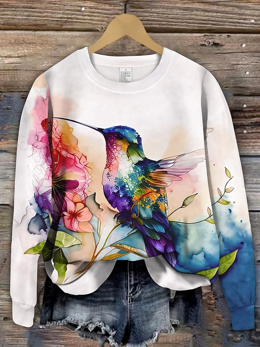Women's Pullover Sweatshirt Hoodies Floral Graphic Animal Fashion Casual Long Sleeve Crew Neck Regular Tops Street Dailywear Print White Spring Fall Winter 2025 - $27.99 –P2