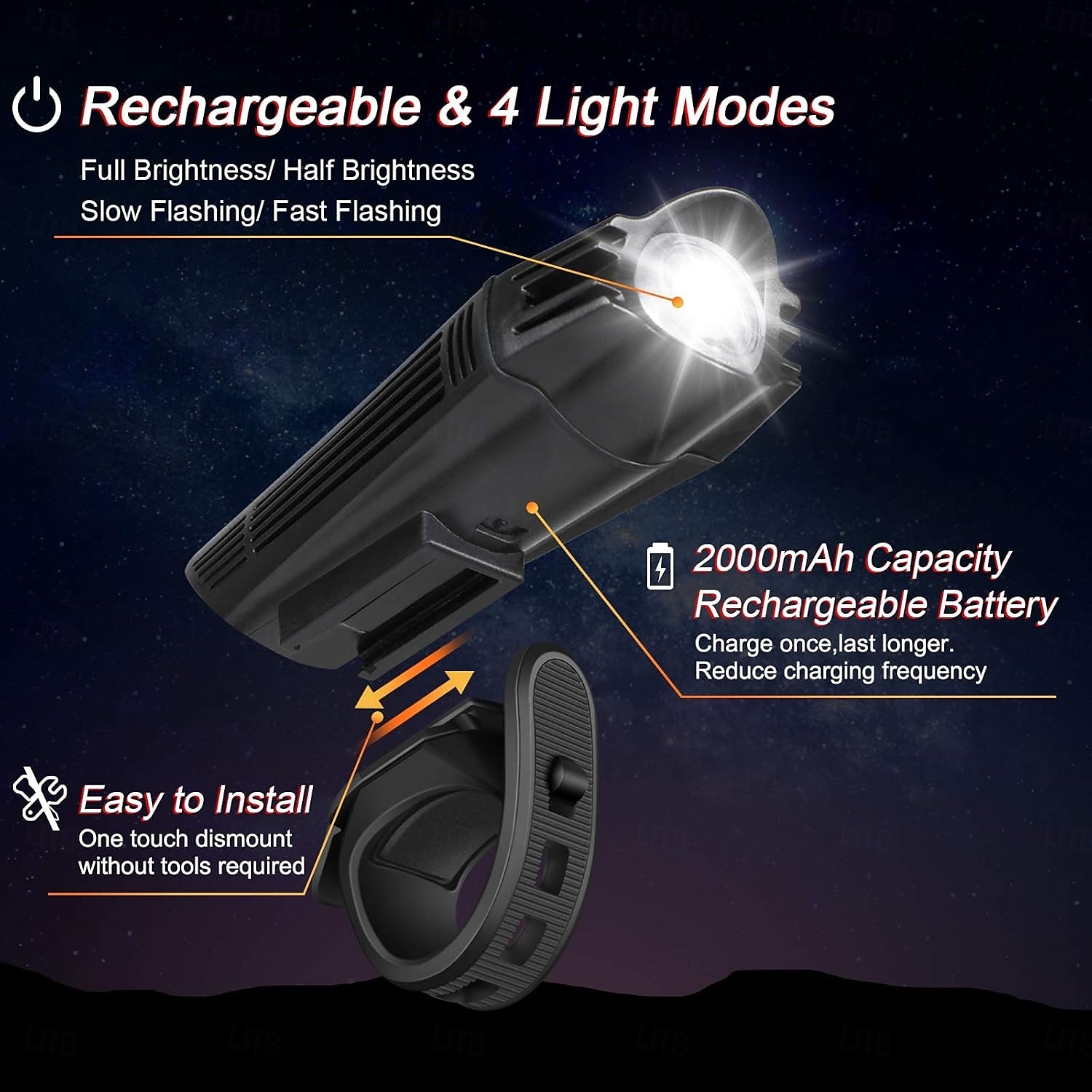 Ultra Bright USB Rechargeable Bike Light Set, Powerful Bicycle Front Headlight and Back Taillight, 4 Light Modes, Easy to Install for Men Women Kids Road Mountain Cycling Black 2025 - $21.99 –P7