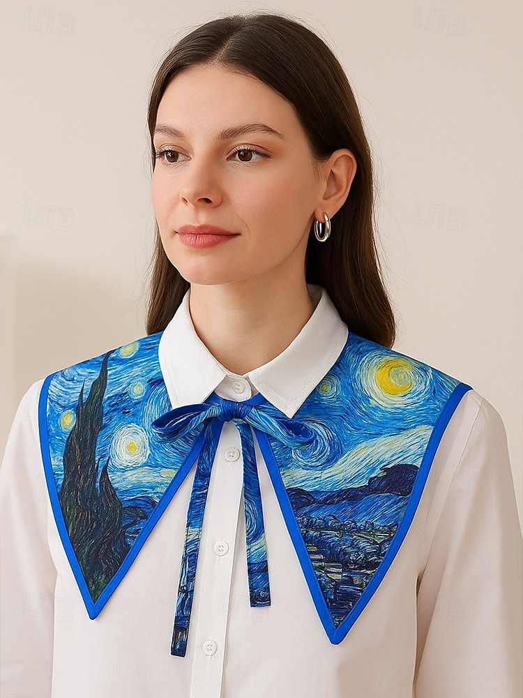 Col amovible imprimé artistique pour femme – col foulard coloré inspiré de Van Gogh, style rétro vintage, accessoire de mode élégant pour tenues décontractées, tenues de bureau et événements artistiques de 2025 ? $11.99 –P2