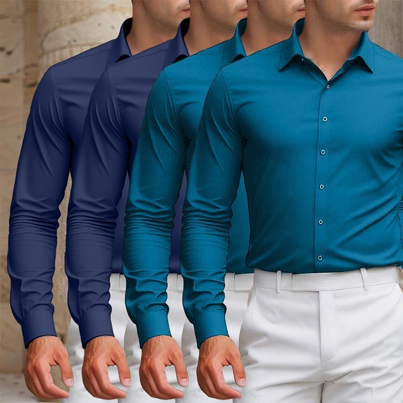 Men's Shirt Dress Shirt Solid / Plain Color Office & Career Daily Wear A01 A02 A03 A04 Long Sleeve Shirt Collar All Seasons Clothing Apparel Multi-pack 2026 - $53.99 –P4