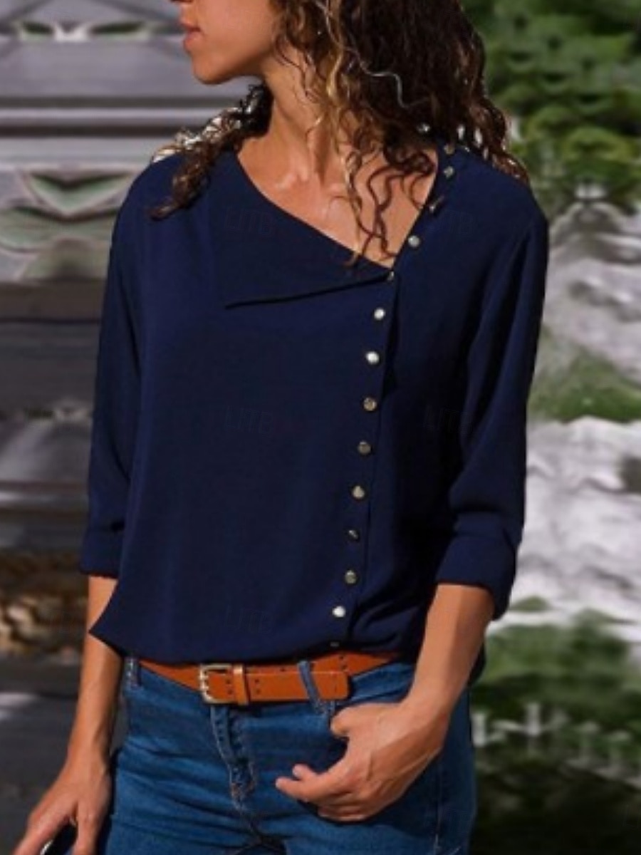 Dames Overhemd Effen Kleur Stijlvol Casual Lange mouw Overhemdkraag Normale tops Dagelijks Knop Zwart Wit Geel Blozend Roze Zomer Lente 2025 - $12.99 –P2