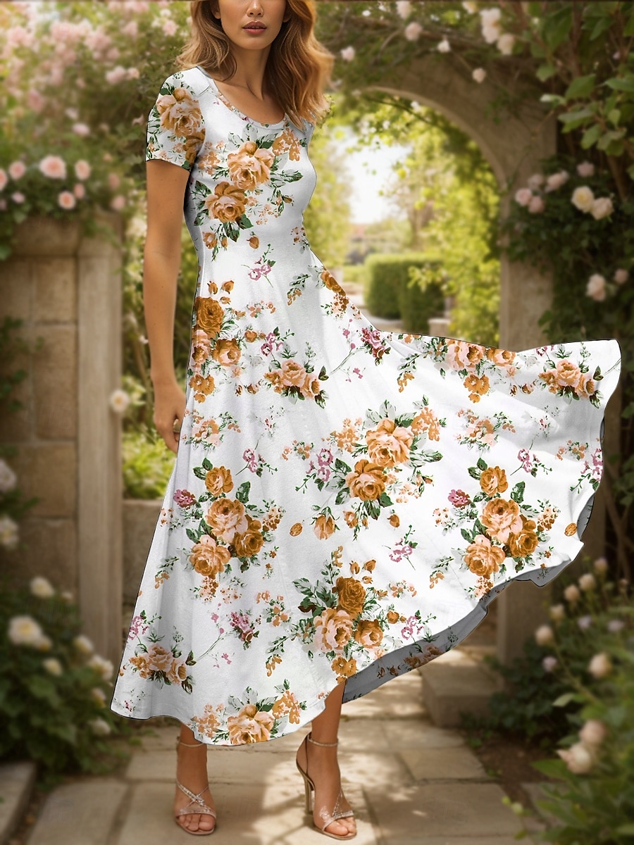 Damen Maxikleid Strickkleid Freizeitkleid A Linie Kleid Sommerkleid Elegant Urlaub Lässig Normale Passform Blumen Grafik Kurzarm Quadrathals Rundausschnitt Schwarz Gelb Rote Blau Sommer Frühling 2025 - $31.99 –P8