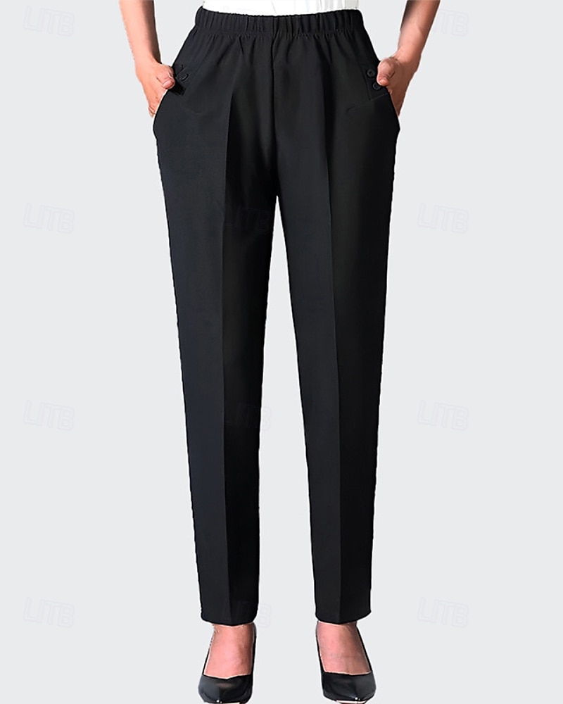 Per donna Pantaloni Eleganti Streetwear Casual Lunghezza intera Naturale Semplice Tasca Elastico in vita Comodo Formale Ufficio Affari Nero Autunno Vestibilità regolare del 2025 a $19.99 –P1