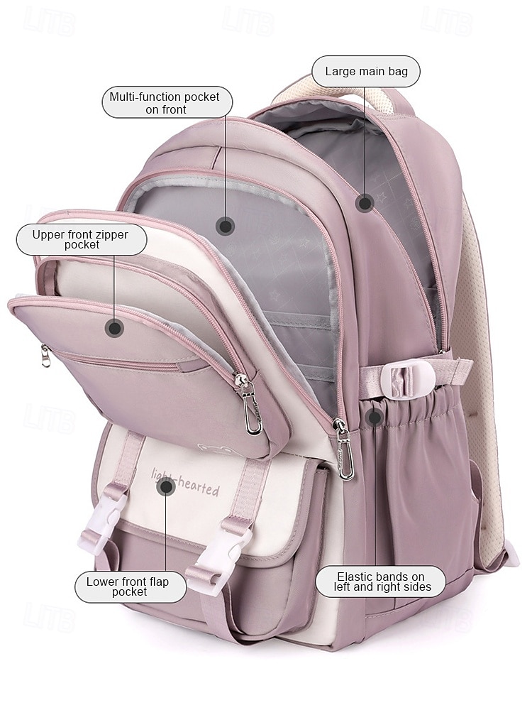 Men's Women's Backpack School Bag Bookbag School Backpack Bookbag School Daily Solid Color Oxford Cloth Nylon Large Capacity Waterproof Lightweight Pendant Zipper Black Pink Purple 2026 - $46.99 –P8