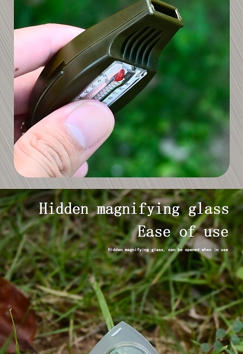 4-in-1 Outdoor Survival Tool Compass Magnifying Glass Thermometer & Emergency Whistle - Durable ABS Material 2025 - $7.99 –P11