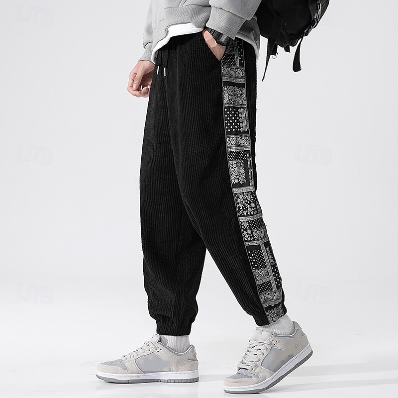 Men's Athletic Pants Sweatpants Joggers Corduroy Pants Trousers Pocket Elastic Waist Drawstring Color Block Comfort Sports Outdoor Daily Ethnic Style Casual Black Light Grey Micro-elastic 2026 - $24.99 –P6
