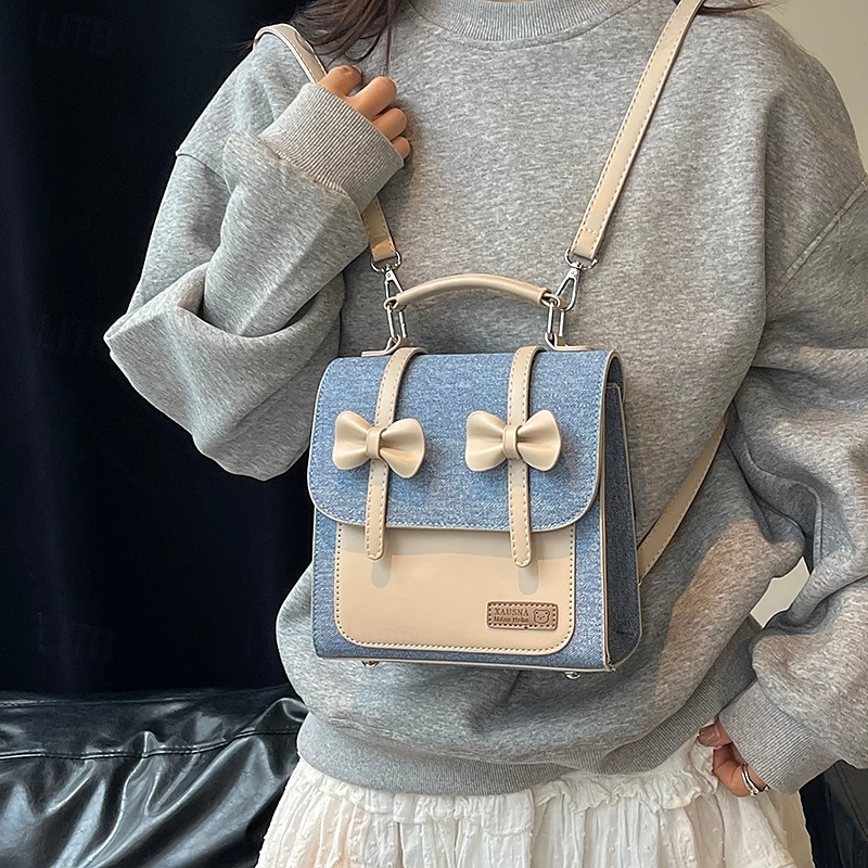 Graziosa borsa a tracolla con fiocco per ragazze: piccola borsa a tracolla in tela e PU per la scuola, le gite del fine settimana e l'abbigliamento casual del 2026 a $29.99 –P4