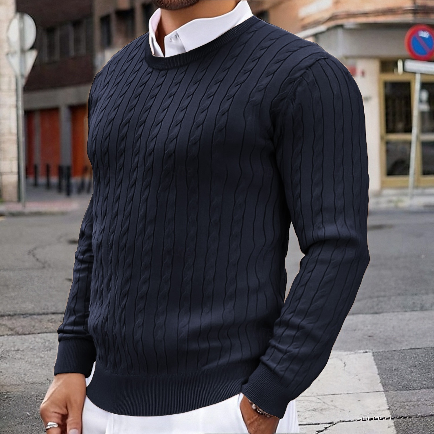 Herren Pullover Kurzer Pullover Strickpullover Gerippt Zopfmusterstrick Stricken Normale Oberteile Gestrickt Einfarbig Rundhalsausschnitt Mode Lässig Urlaub Alltagskleidung Bekleidung Herbst Winter 2026 - $23.99 –P6