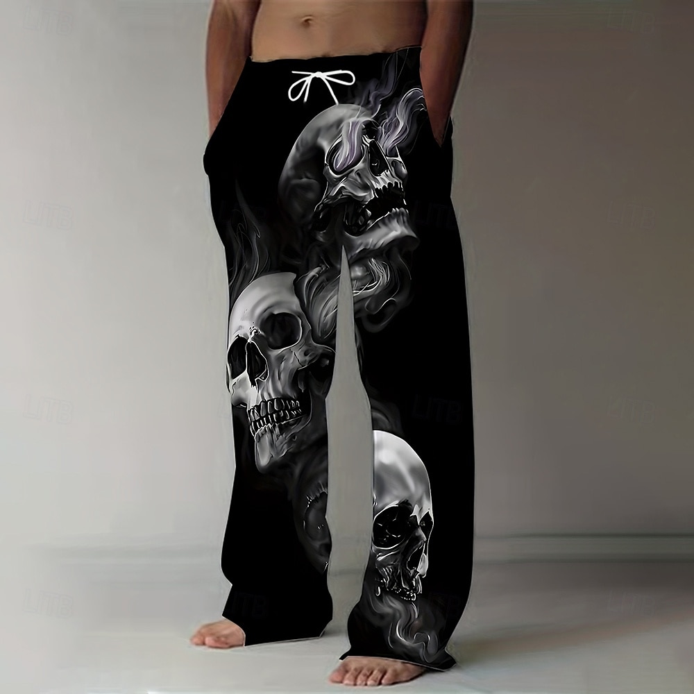 Herren Rauch Kostüme Schädel Hosen Baggy Pants Lässige Hosen mittlere Taille Dunkel Gothik Stil Urlaub Streetwear elastischer Kordelzug Bund leinenartige Hosen mit Taschen Sommer Frühling 3D Druck 2026 - $28.99 –P1