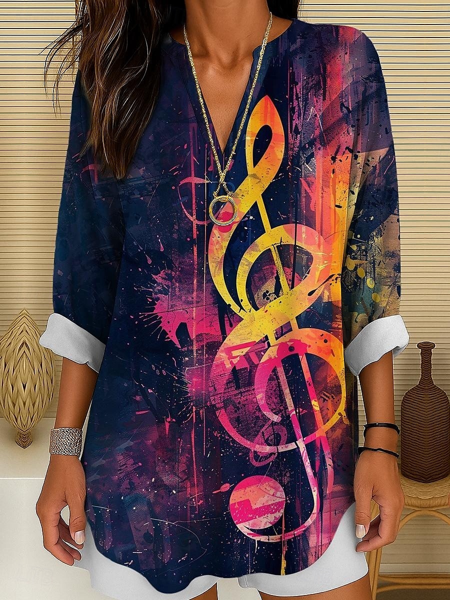 Musikfestival Damenbluse Langarm Tunika Ombre Grafik Geometrisch Elegant Vintage Tropisch Langarm V-Ausschnitt Reguläre Tops Tägliche Urlaub Druck Gelb Blau Fuchsia Sommer Frühling 2025 - $24.99 –P4