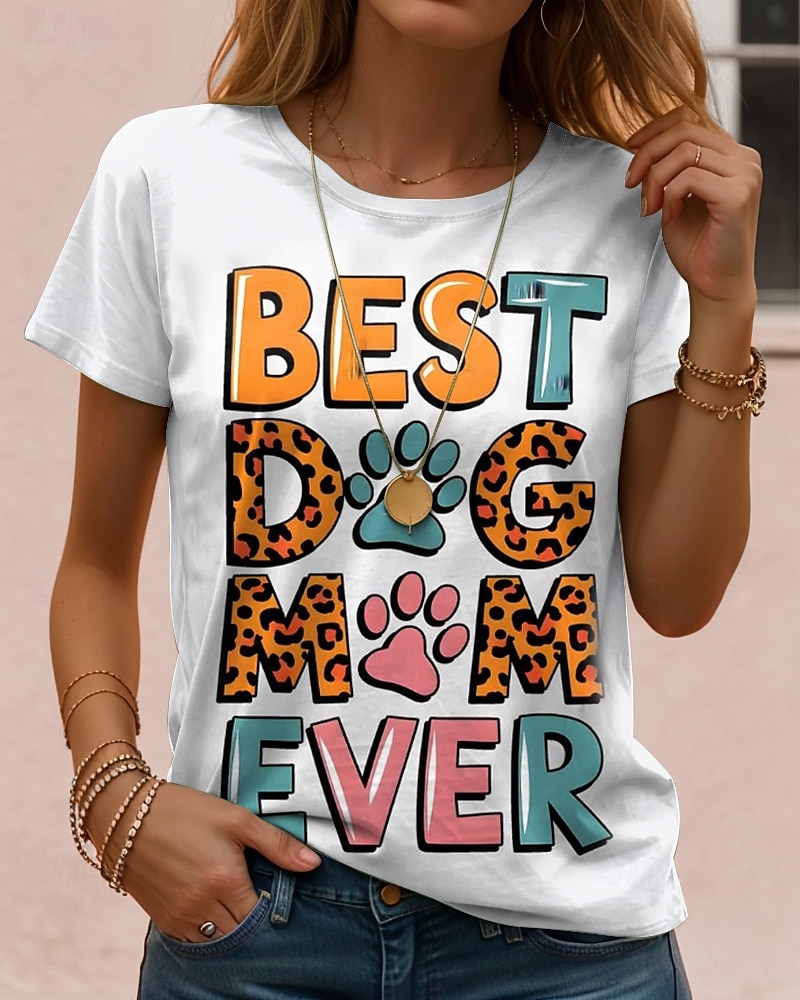 Jour de Thanksgiving Femmes T-shirt Graphique Animal Chien ancien Élégant Classique Manche Courte Col ras du cou Col rond Hauts Réguliers Quotidien Week-end Imprimé Noir Blanche Rose Claire Bleu Bleu de 2025 ? $19.99 –P1