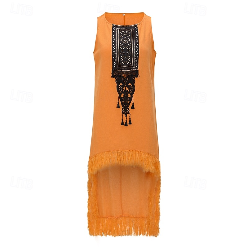 Women's Midi Dress Boho Dress Western Dress Fashion Modern Outdoor Vacation Holiday Regular Fit Flower Sleeveless Crew Neck Orange Summer 2025 - $26.99 –P4