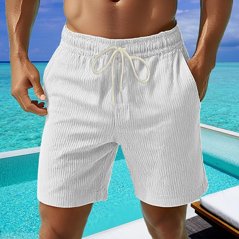 Men's Shorts Summer Shorts Casual Shorts Corduroy Shorts Pocket Elastic Waist Drawstring Plain Comfort Breathable Short Outdoor Vacation Sport Casual Black White Micro-elastic 2025 - $16.49 –P1
