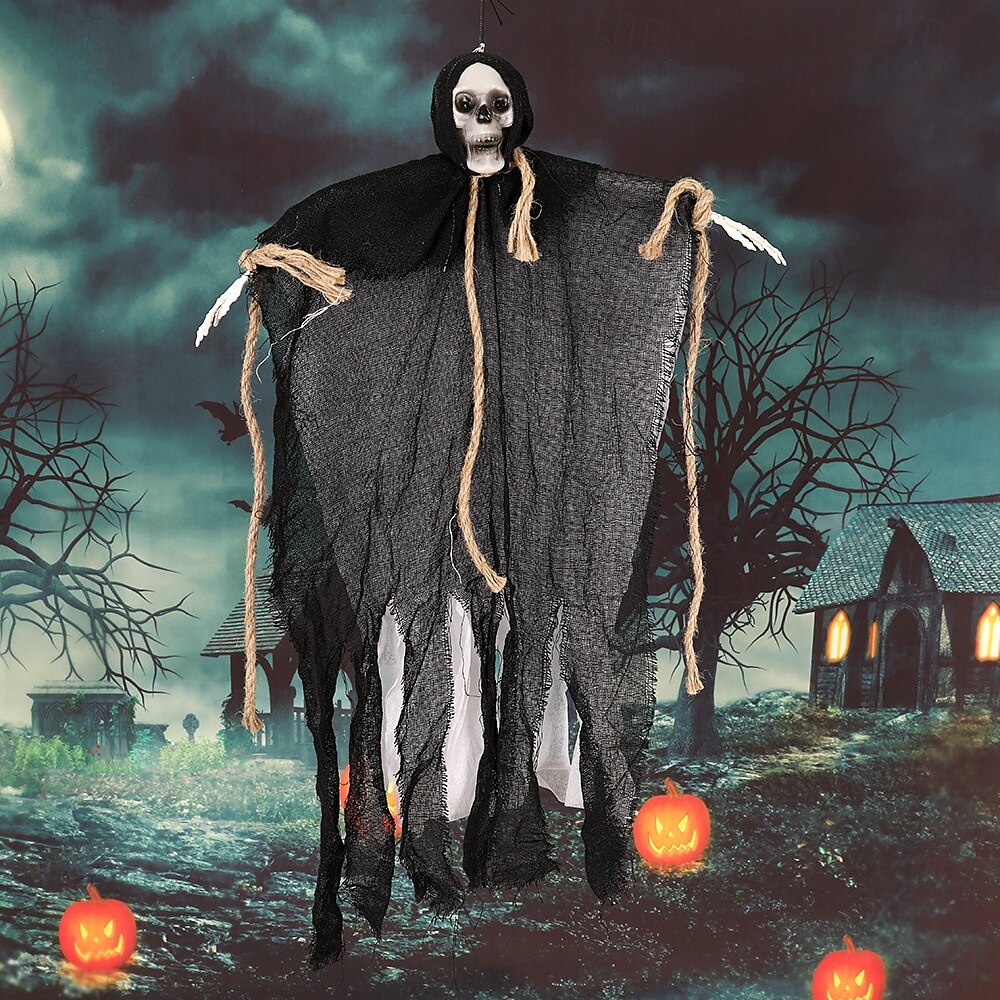2er-Pack hängende Halloween-Dekorationen mit Skelettgeistern, Sensenmänner für Halloween-Außendekorationen, fliegendes Halloween-Skelett-Geist, Spukhaus-Requisite, Party-Dekor 2025 - $12.99 –P4
