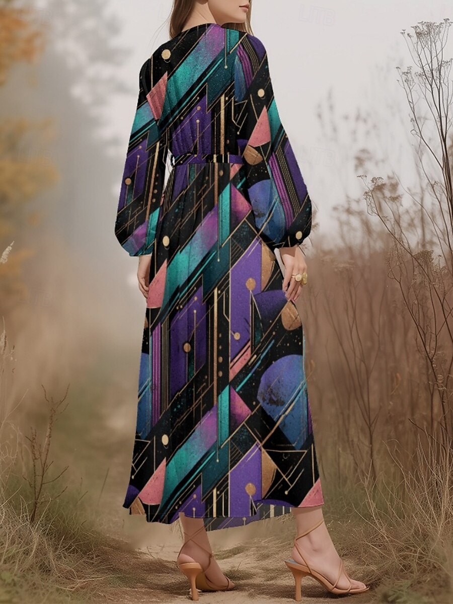 Damen Midikleid Freizeitkleid Chiffon Schwingkleid Modern Urlaub Täglich Wochenende Normale Passform Geometrisch Farbverläufe Langarm V Ausschnitt Schwarz Gelb Königsblau Blau Sommer Frühling Herbst 2025 - $31.99 –P8