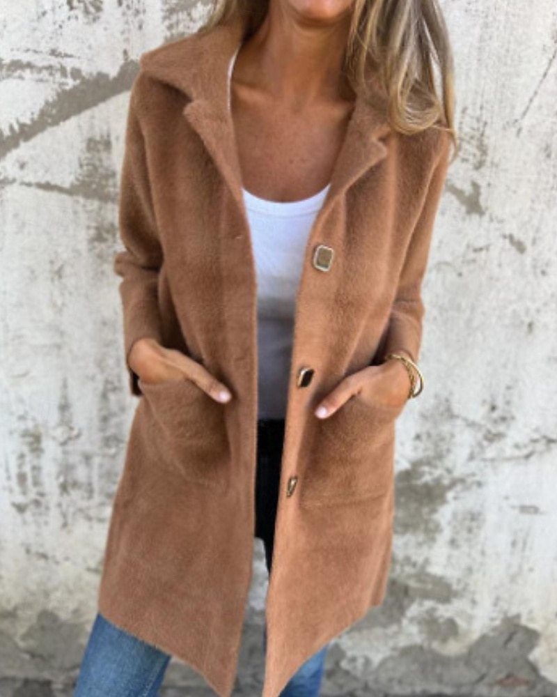 Damen Mantel Warm Bequem Tasche Knöpfe Mode Einfach Ausgehen Wochenende Einreihig Lang Umlegekragen Normale Passform Langarm Oberbekleidung Rosa Blau Kamel Herbst Winter 2025 - $33.99 –P3