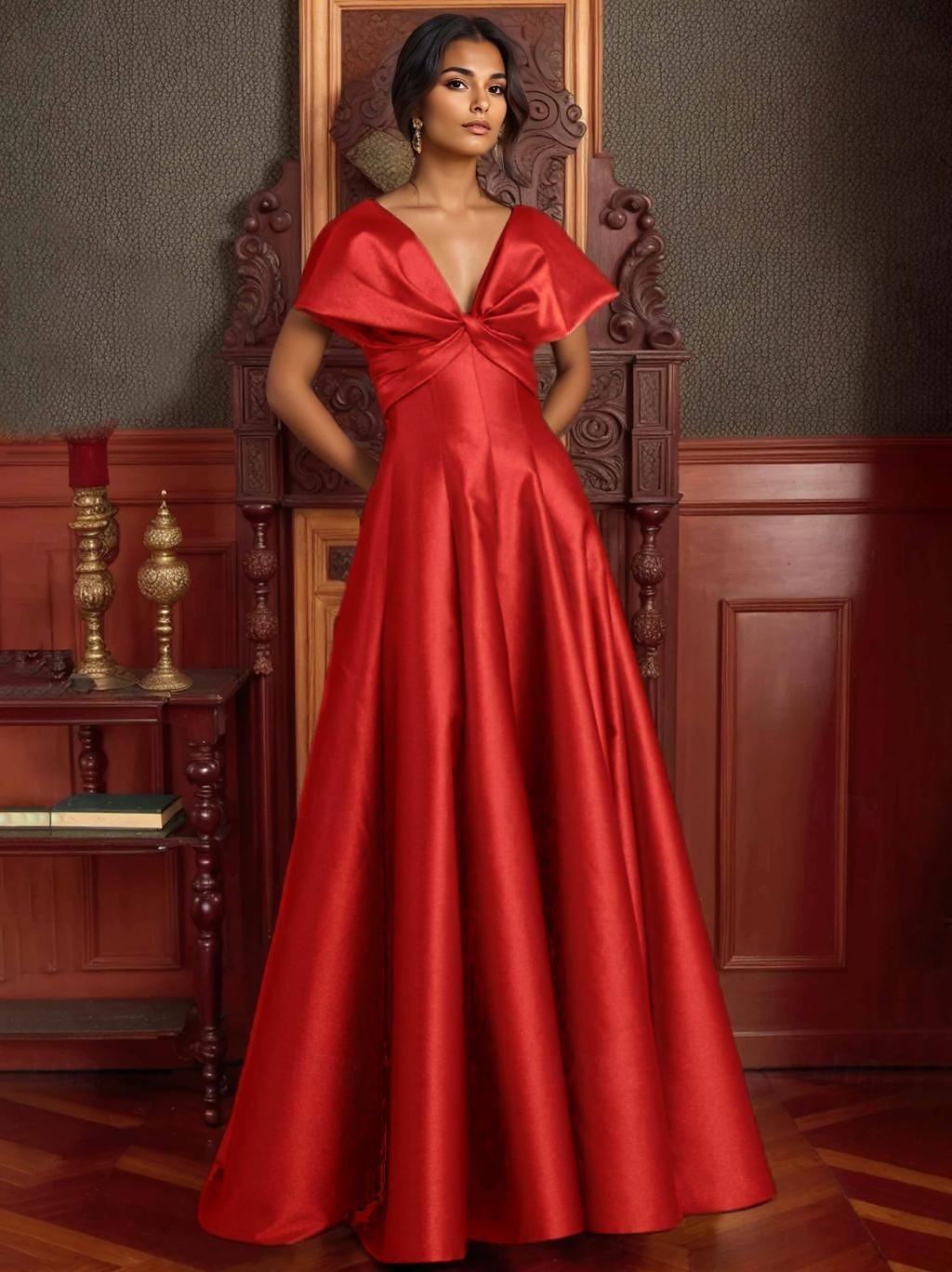 Rochie de seară elegantă, linie A, rochie formală de mireasă, lungime la podea, cu umerii goi, decolteu în V, satin elastic cu buzunar, 2025 2025 - $149.99 –P6