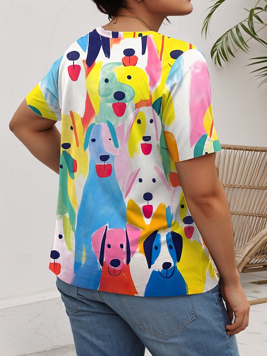 Femmes Grande taille Hauts T-shirt Graphique Animal Imprimé Manche Courte Col ras du cou Occasionnel Quotidien Polyester Printemps Automne Noir Jaune de 2025 ? $19.99 –P2